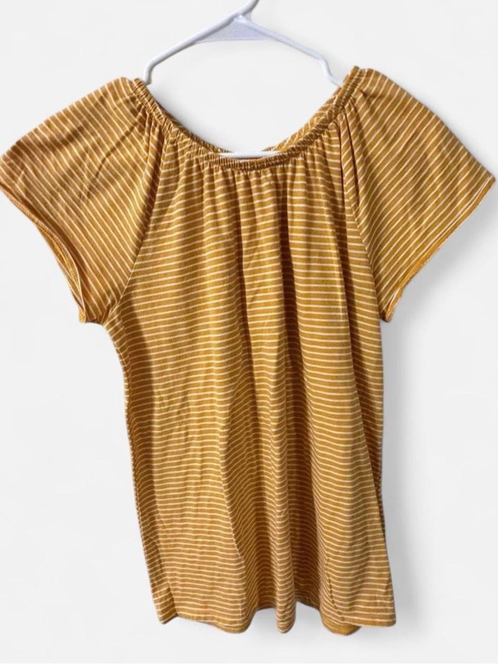 Cat & Jack Mustard Yellow and White Striped Off-Shoulder Top